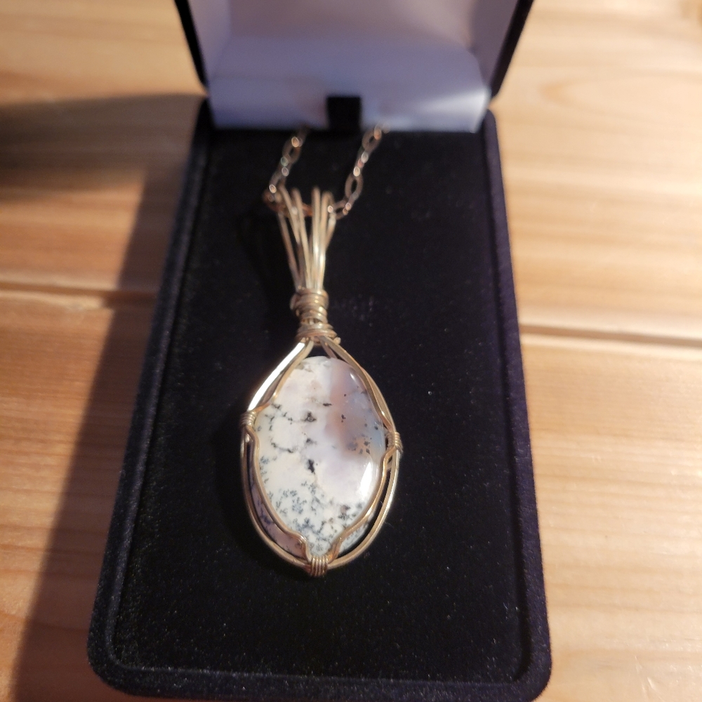 Wire Wrapped Stone Necklace, Never Worn